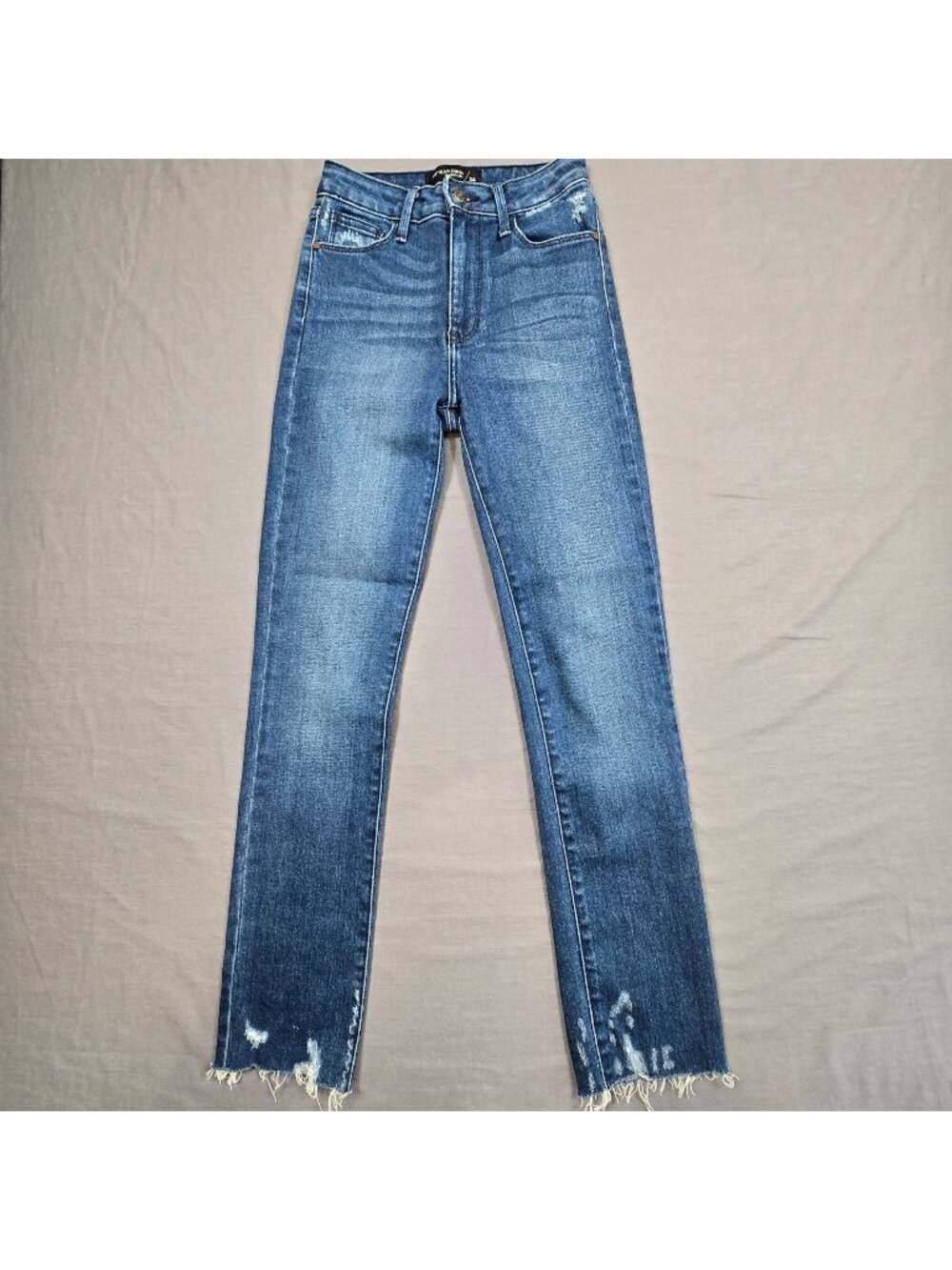 Just Black Denim Womens Straight Leg Jeans Size 24 Distressed Hem Medium Wash